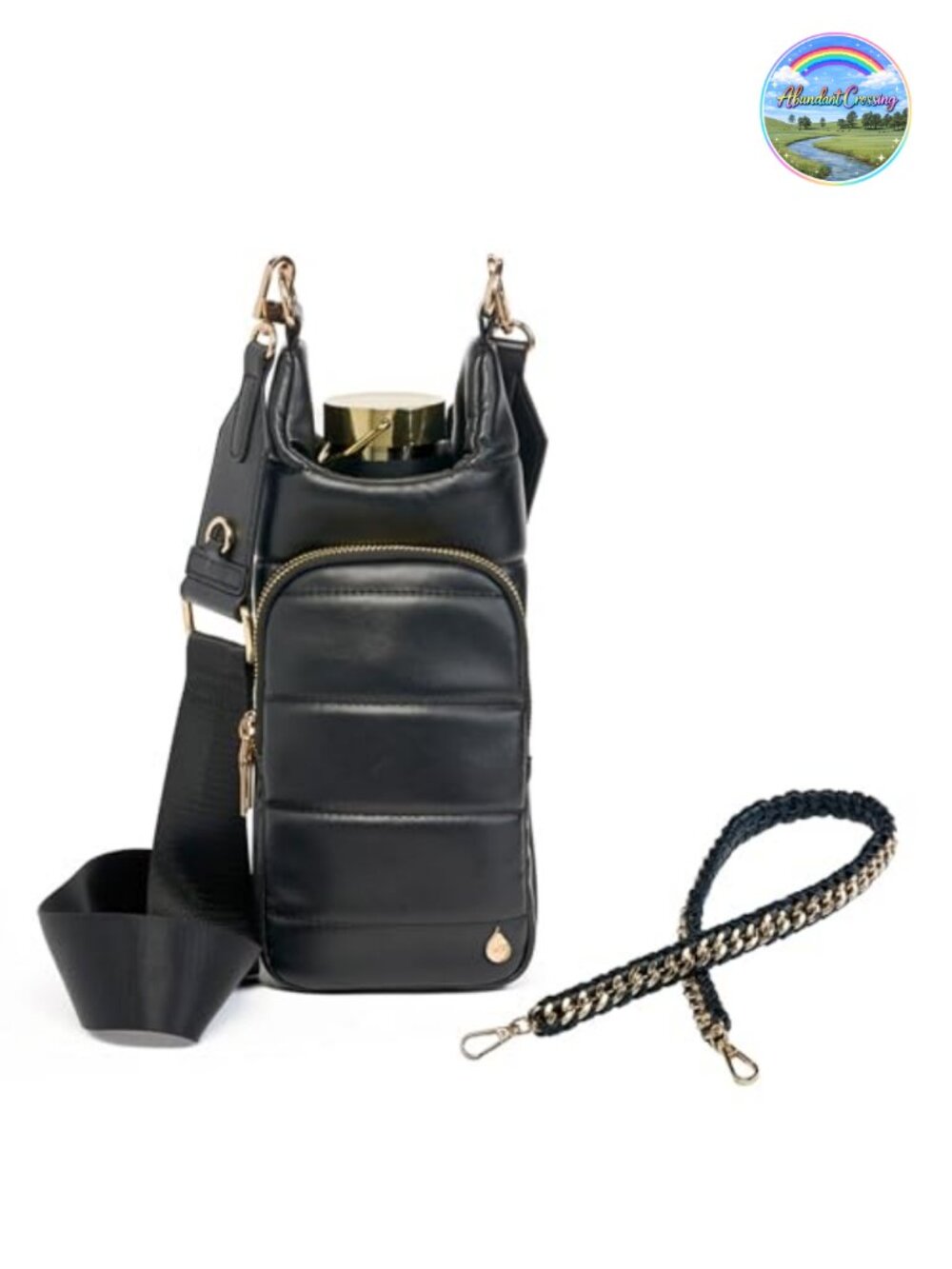 Vegan Leather Crossbody Water Bottle Holder Bag with 2 Straps